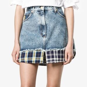 Natasha Zinko Check Print Trimmed Denim Mini Skirt. Sz 38.